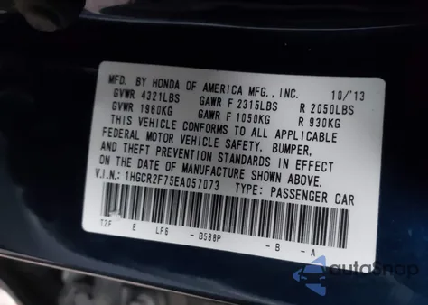 2014 Honda Accord Ex из США, поврежденный, VIN 1HGCR2F75EA057073